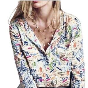 MAEVE Anthropologie Cartography London Map Print Blouse Shirt Top Size 10